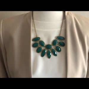 Teardrop bib statement necklace, emerald blue